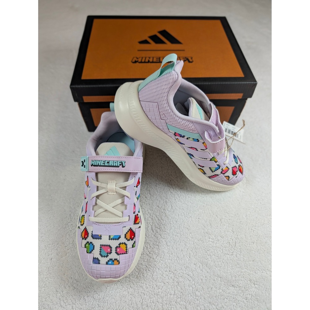 Adidas Minecraft FortaRun Sportswear Shoes Purple Pixel Heart JR1950 Kids Size 3